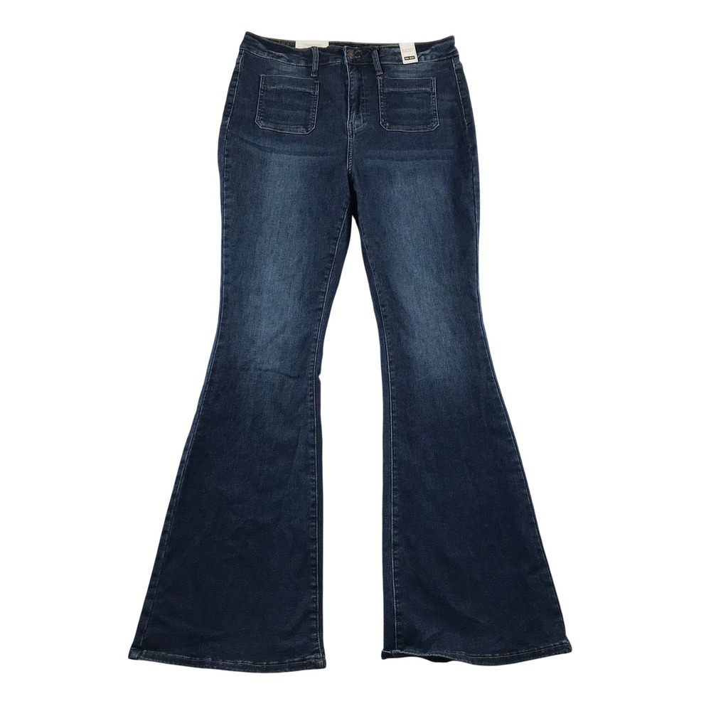 Judy Blue High Waist Flare Jeans Dark Wash Front Patch Pocket JB84146 Size 15/32